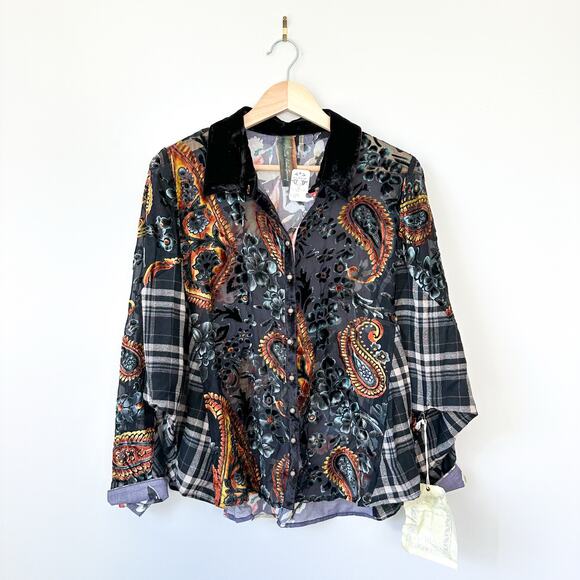 ARATTA Velvet Semi-Sheer Floral Paisley Print Dolman Sleeve Shirt NWT - Picture 2 of 12